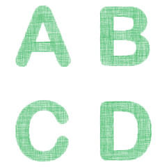 Green fabric font set - letters A, B, C, D