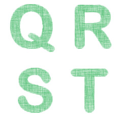 Green fabric font set - letters Q, R, S, T