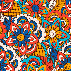 Hand drawn seamless pattern with floral elements. 