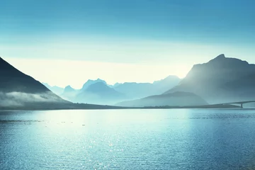 Fotobehang Scandinavië bergen, Lofoten eilanden, Noorwegen