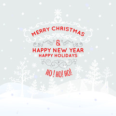 Christmas retro greeting card and background with hand-drawn Christmas tree and congratulation letter