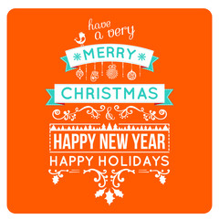 Merry christmas card wishes, typography vector