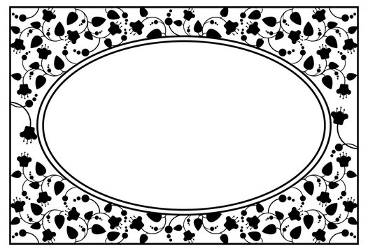 Oval frame with floral background