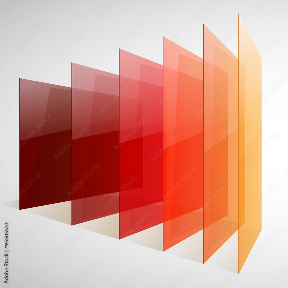Aufkleber infographics 3d perspective red, orange and yellow abstract shiny rectangles on white background