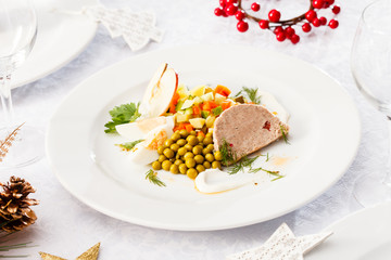 Foie gras pate with salad