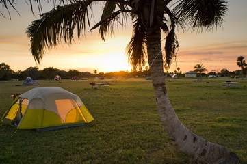 campsite at sunset