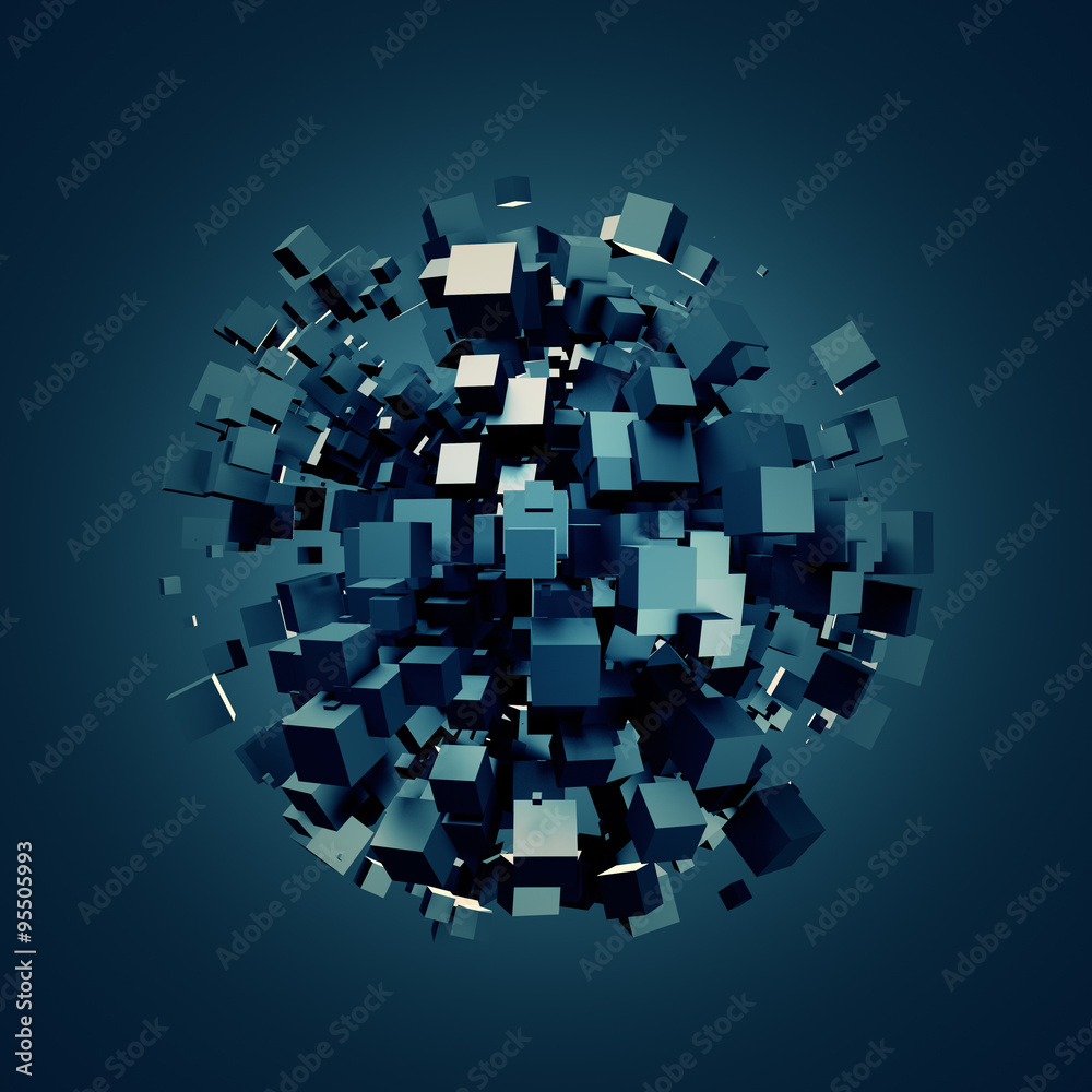 Poster abstract 3d rendering of dark cubes.