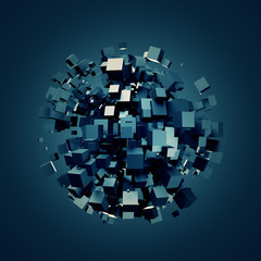 Abstract 3D Rendering of Dark Cubes.