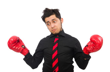 Man businessman with red boxing gloves