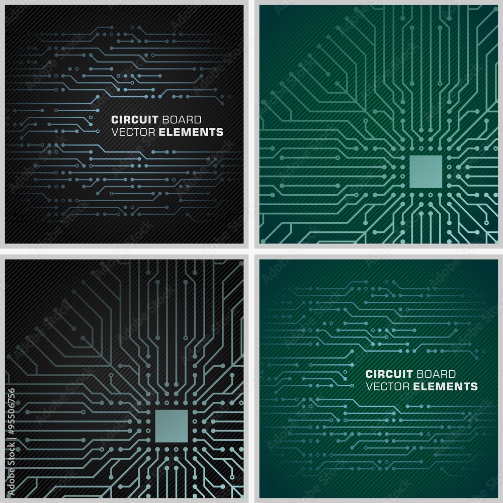 Fototapete circuit board vector elements. 4 tiled pattern backgrounds good for it / computers business design. 