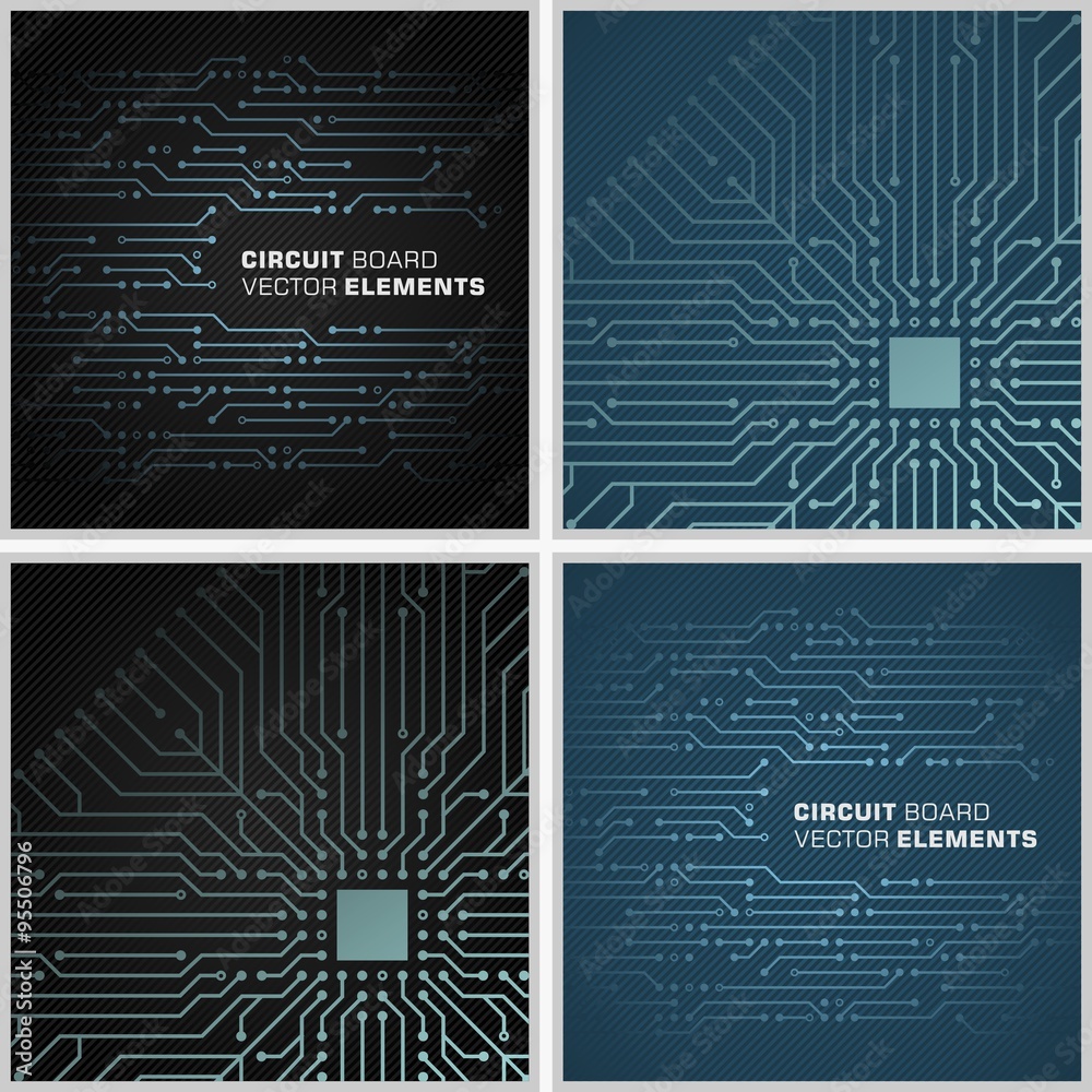 Poster Circuit board vector elements. 4 tiled pattern backgrounds good for IT / computers business design. File two.