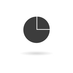 Dark grey iconfor pie chart on white background with shadow