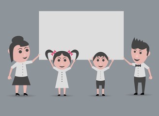 doll family holding poster