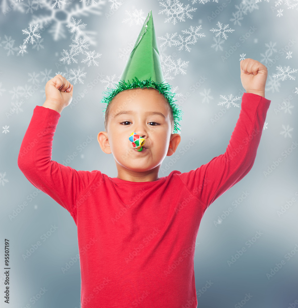 Wall mural portrait of a little boy prepared for new year party