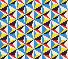 Vector Diagonal Movement Seamless Geometric Triangles Pattern in Red Yellow Blue and White Color