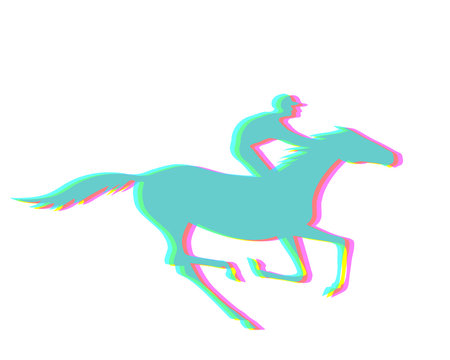 Jockey and horse with CMYK halftone effect.