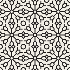 Fototapeta premium Vector Seamless Black and White Geometric Ethnic Floral Line Ornament Pattern