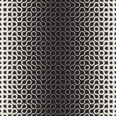 Vector Seamless Black and White Round Line Gradient Halftone Truchet Pattern