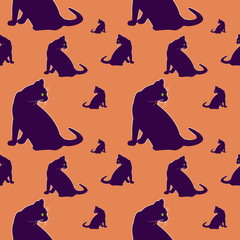 Seamless pattern with black cats 