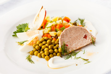 Foie gras pate with salad