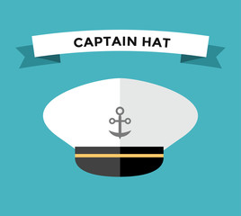 Captain hat with anchor flat vector icon