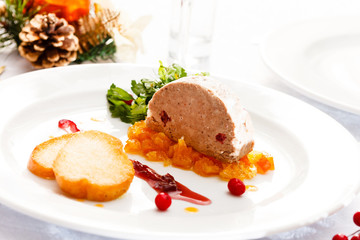 Foie gras pate on Christmas table