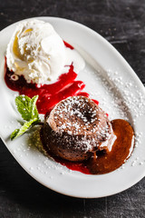 chocolate cake with ice cream