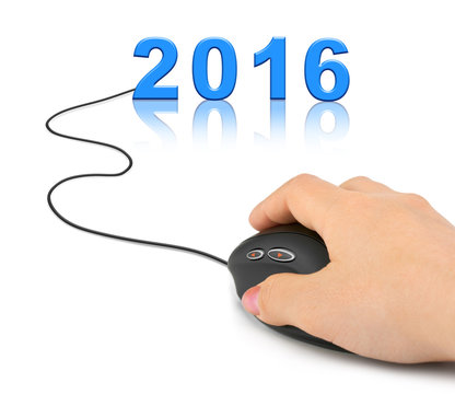 Hand with computer mouse and 2016