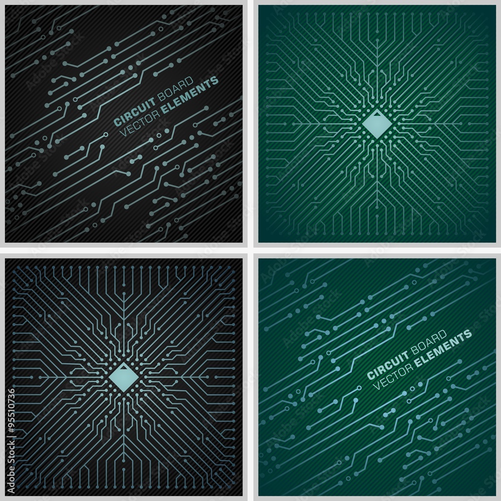 Poster Circuit board vector elements. 4 tiled pattern backgrounds good for IT / computers business design. File three.