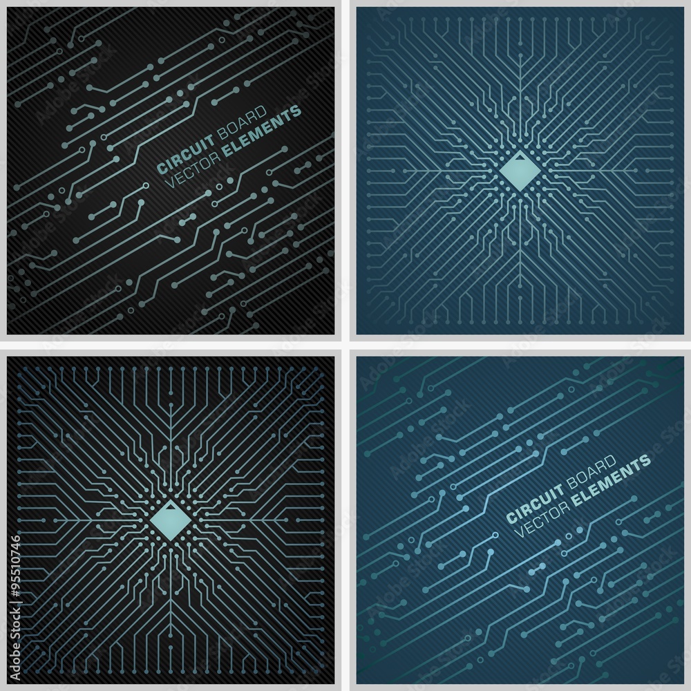 Poster Circuit board vector elements. 4 tiled pattern backgrounds good for IT / computers business design. File four.