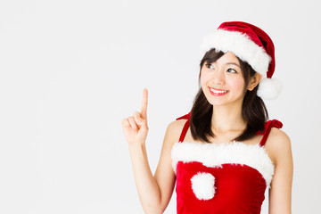 portrait of asian woman wearing santa costume