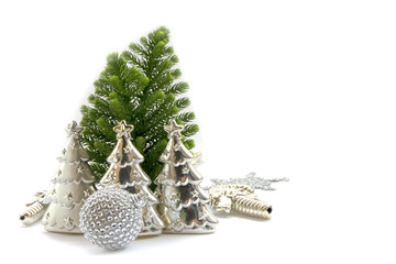 Stock Photo:.Silver Christmas decoration elements isolated on wh