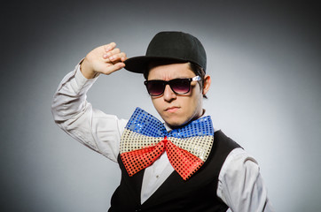 Funny man with giant bow tie