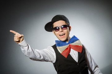 Funny man with giant bow tie