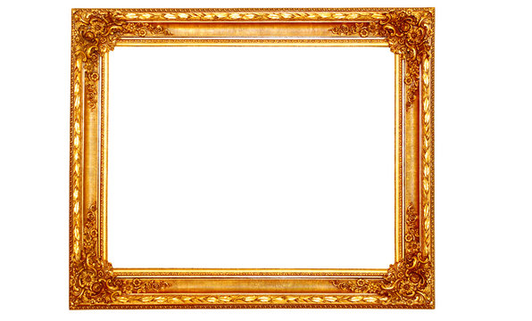 Stock Photo:The antique gold frame on the white background