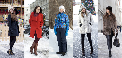 Collage winter fashion. Young beautiful women