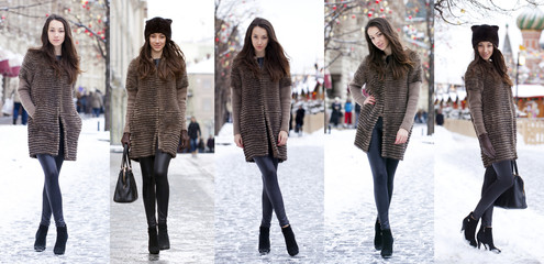 Fototapeta premium Collage winter fashion. Young beautiful women