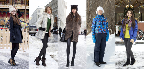 Naklejka premium Collage winter fashion. Young beautiful women