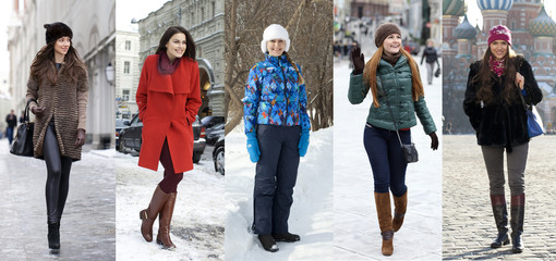 Collage winter fashion. Young beautiful women