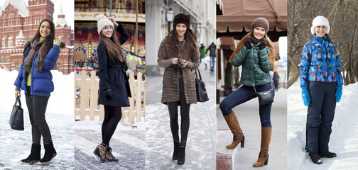 Fototapeta na wymiar Collage winter fashion. Young beautiful women