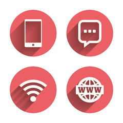 Communication icons. Smartphone and chat bubble.