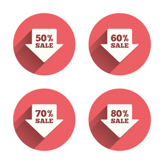 Sale arrow tag icons. Discount symbols.