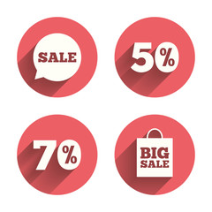 Sale speech bubble icon. Big sale shopping bag.