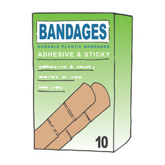 Waterproof Adhesive Bandages for when you get a Cut or Scrape on your Skin.  This Off-Brand or Generic Bandages Concept Will Look Great in Your First Aid, Doctor, or Hospital Graphic