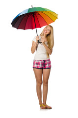 Young woman with umbrella isolated on white