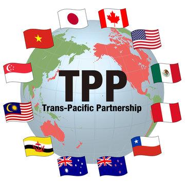 TPP(Trans pacific partnership) and Negotiating countrie's flags, vector illustration