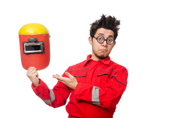 Funny welder isolated on white