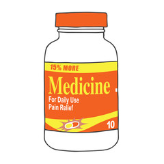 Medication Bottle for when you Get Hurt or Sick on the Job or Have Back Pain or Even a Simple Headache. The Capsules, Gel Tabs, or Tablets will Make Feel Healthy and Strong. The Drug Relieves Pain!