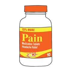 Pain Medication Bottle for when you Get Hurt on the Job or Have Back Pain or Even a Simple Headache. The Capsules, Gel Tabs, or Tablets will Help You Feel Healthy and Strong. The Drug Relieves Pain!