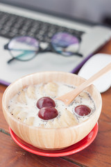 Granola with fruits on work station